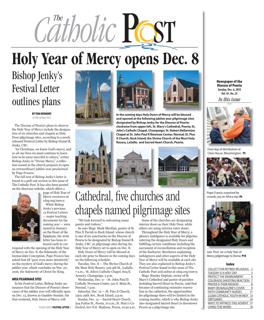 Holy Year of Mercy Opens Dec. 8 Bishop Jenky’S Newspaper of the Diocese of Peoria Festival Letter Sunday, Dec