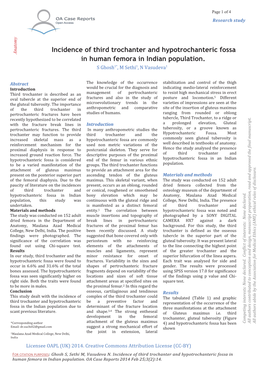 Incidence of Third Trochanter and Hypotrochanteric Fossa in Human Femora in Indian Population