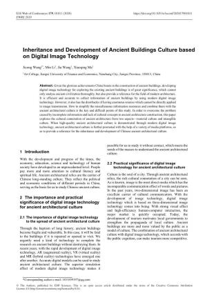 Inheritance and Development of Ancient Buildings Culture Based on Digital Image Technology