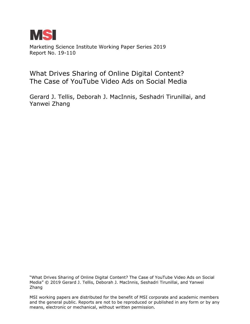 What Drives Sharing of Online Digital Content? the Case of Youtube Video Ads on Social Media