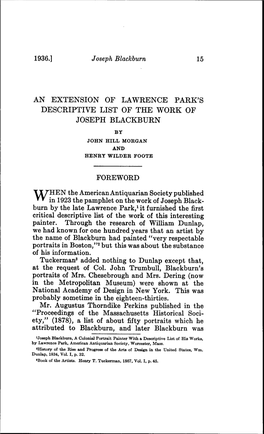 An Extension of Lawrence Park's Descriptive List of the Work of Joseph Blackburn by John Hill Morgan and Henry Wilder Foote