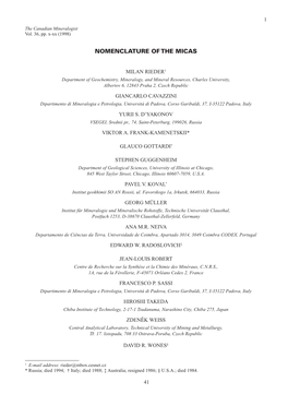 NOMENCLATURE of the MICAS 1 the Canadian Mineralogist Vol