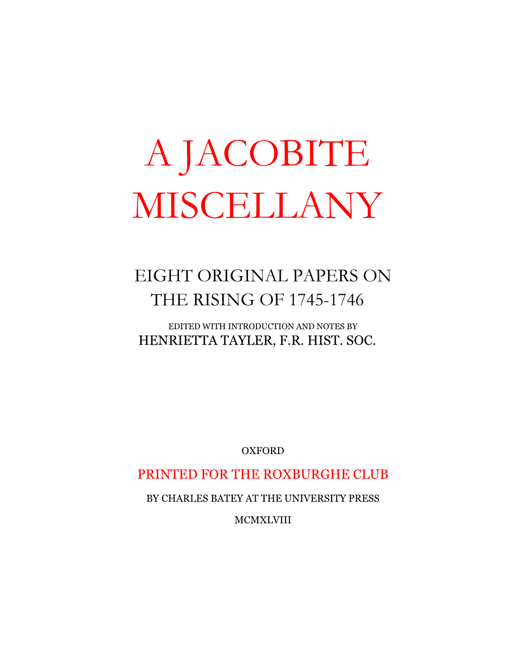 A Jacobite Miscellany