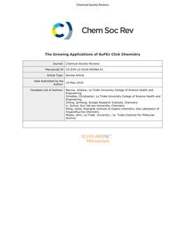 The Growing Applications of Sufex Click Chemistry