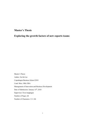 Master's Thesis Exploring the Growth Factors of New Esports Teams
