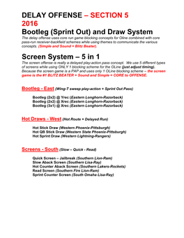DELAY OFFENSE – SECTION 5 2016 Bootleg (Sprint Out) and Draw System Screen System
