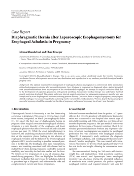 Diaphragmatic Hernia After Laparoscopic Esophagomyotomy for Esophageal Achalasia in Pregnancy
