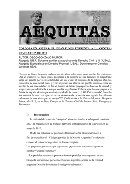 Cordoba E Ascuas: El Dea Fu Es E Fre Ta a La Co Tra- Revolucio De 1810 Autor: Diego Gonzalo Murcia