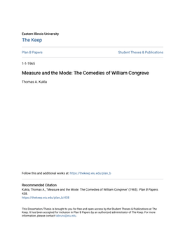 Measure and the Mode: the Comedies of William Congreve