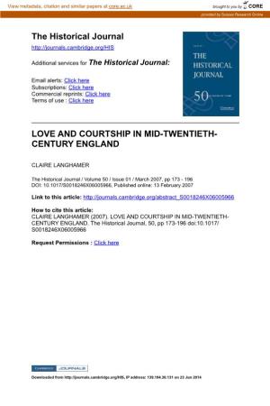 Love and Courtship in Mid-Twentieth- Century England