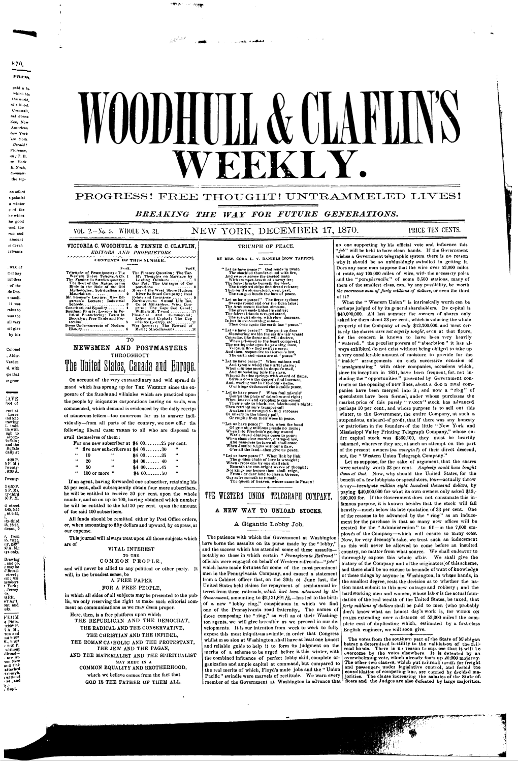 Woodhull and Claflins Weekly V2 N5 Dec 17 1870