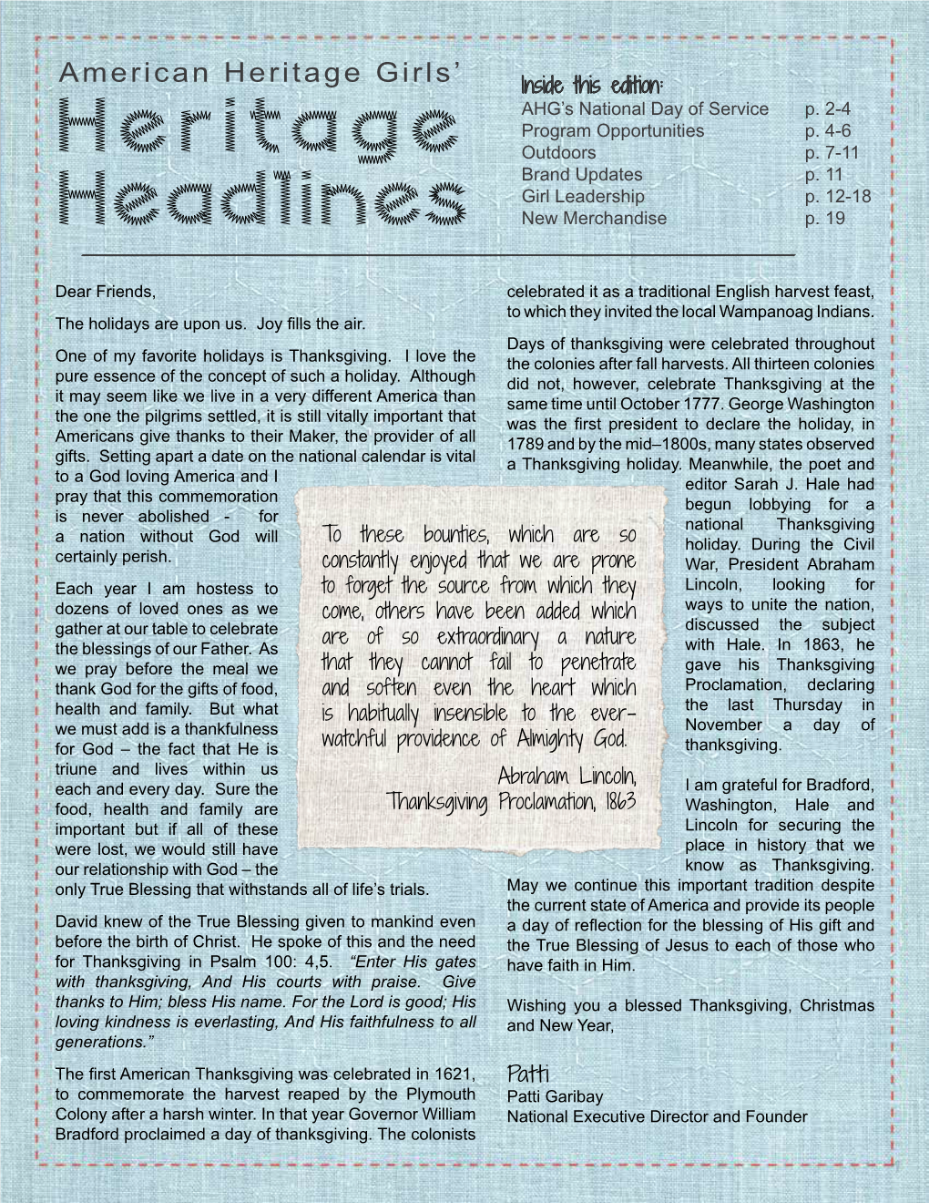 Heritage Headlines for Complete Coverage of AHG’S 2012 National Leadership Conference and Veteran’S Day!