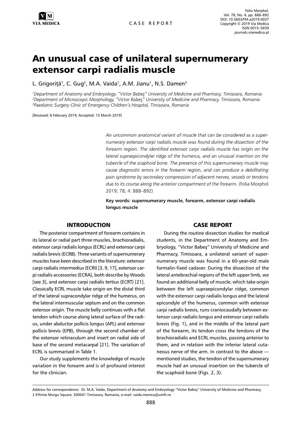 An Unusual Case of Unilateral Supernumerary Extensor Carpi Radialis Muscle L