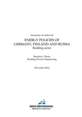 ENERGY POLICIES of GERMANY, FINLAND and RUSSIA Building Sector