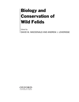 Biology and Conservation of Wild Felids
