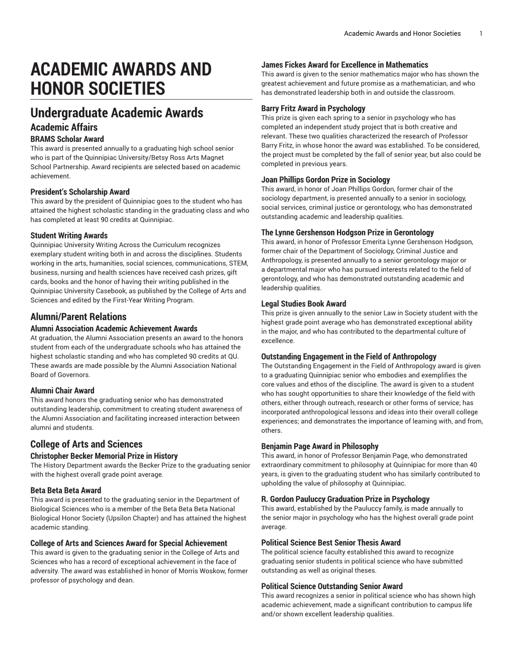 Academic Awards and Honor Societies 1