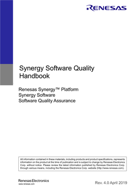 Renesas' Synergy Software Quality Handbook