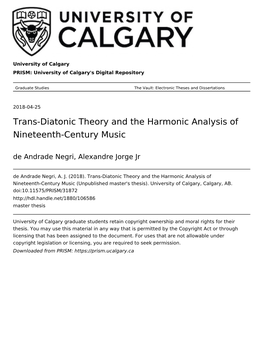 Trans-Diatonic Theory and the Harmonic Analysis of Nineteenth-Century Music De Andrade Negri, Alexandre Jorge Jr De Andrade Negri, A