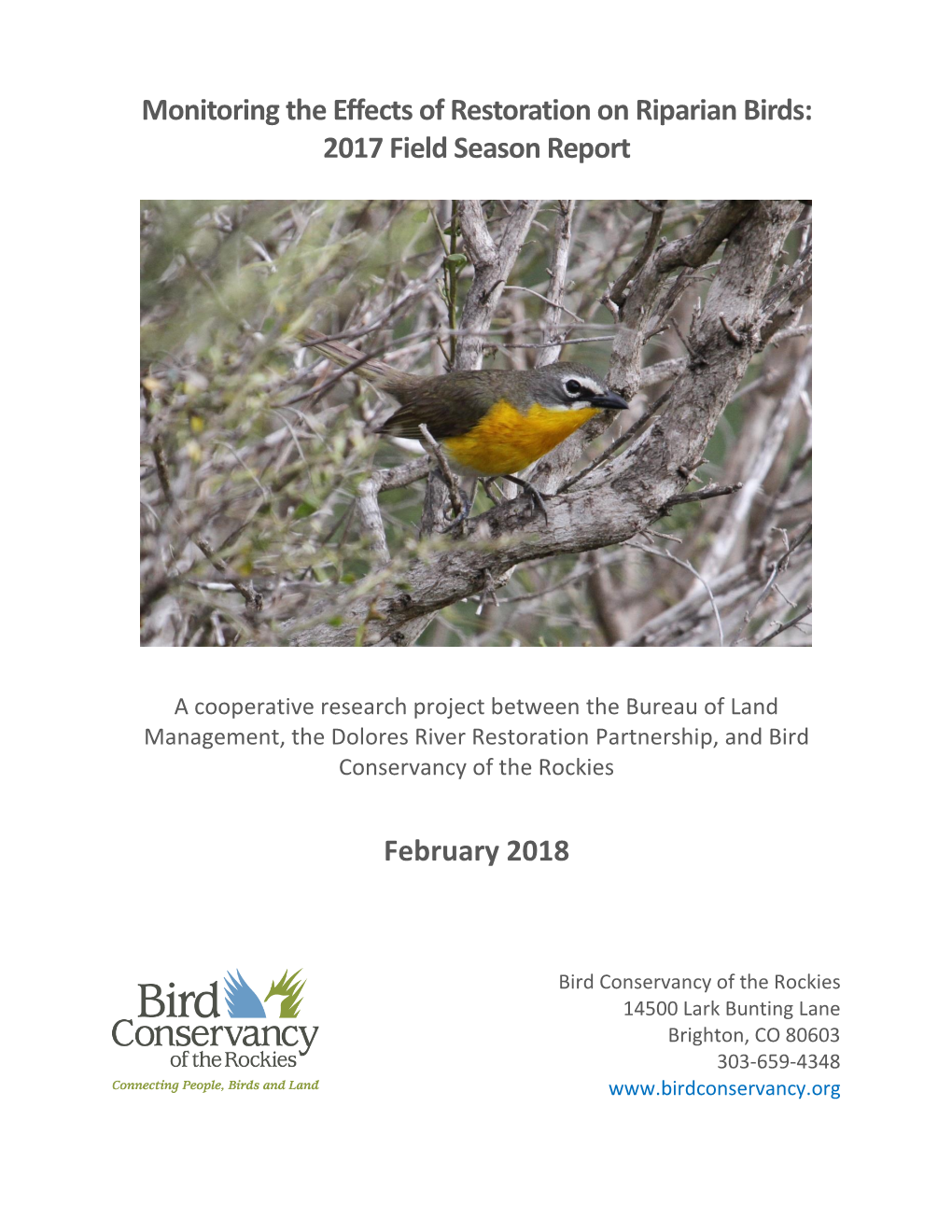 Monitoring the Effects of Restoration on Riparian Birds: 2017 Field Season Report