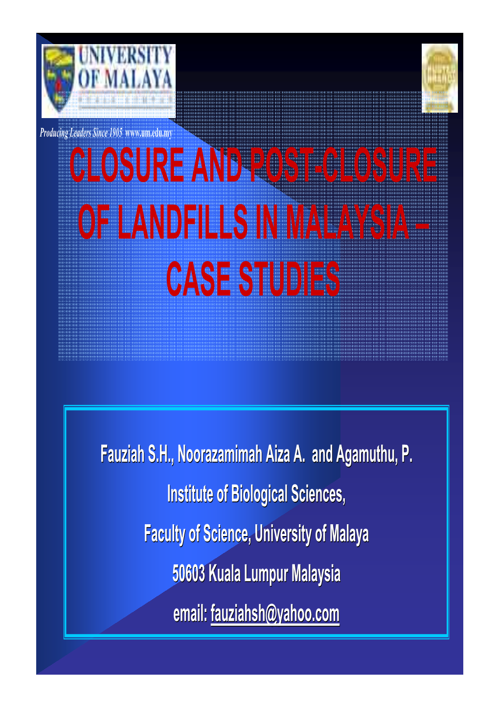 Characteristics of Leachate from Kundang Landfill