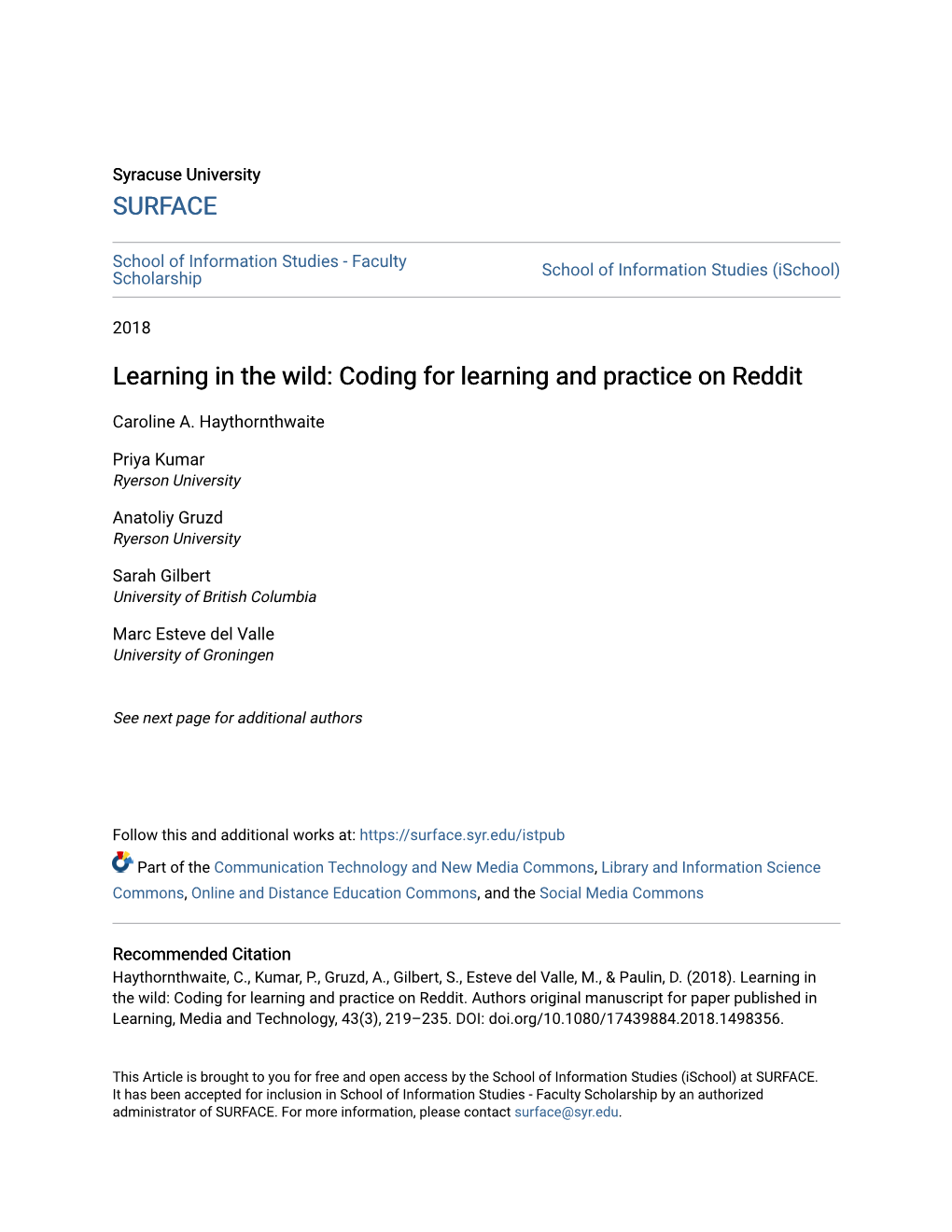 Learning in the Wild: Coding for Learning and Practice on Reddit