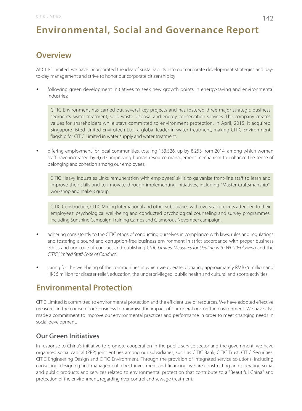 Environmental, Social and Governance Report