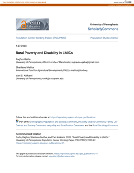 Rural Poverty and Disability in Lmics
