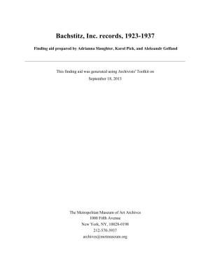 Bachstitz, Inc. Records, 1923-1937