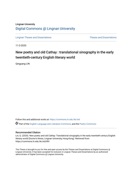 New Poetry and Old Cathay : Translational Sinography in the Early Twentieth-Century English Literary World