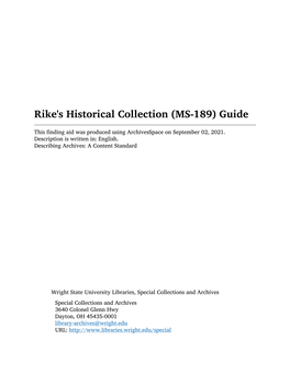 Rikes Historical Collection Contains Information About the Store's History, Promotion, Expansion, and Presidents