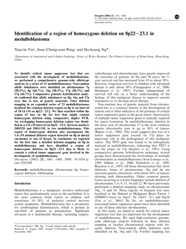 Identification of a Region of Homozygous Deletion on 8P22–23.1 in Medulloblastoma
