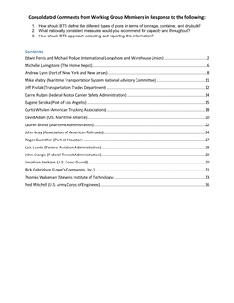 Consolidated Comments from Working Group Members in Response to the Following