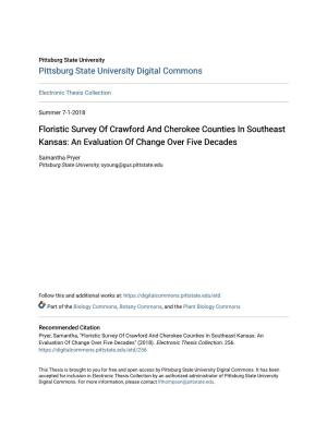 Floristic Survey of Crawford and Cherokee Counties in Southeast Kansas: an Evaluation of Change Over Five Decades