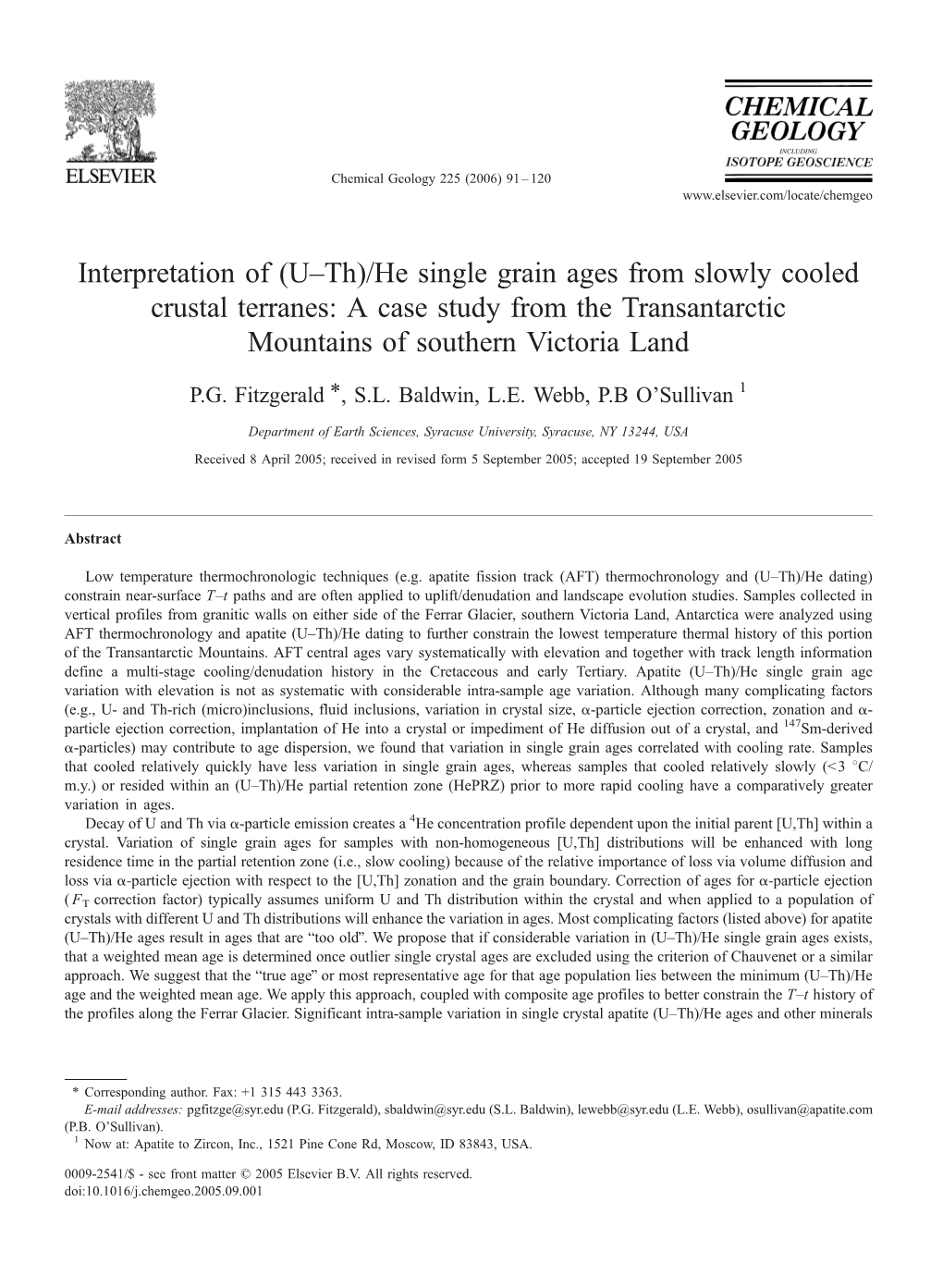 (U–Th)/He Single Grain Ages from Slowly Cooled Crustal Terranes: a Case Study from the Transantarctic Mountains of Southern Victoria Land