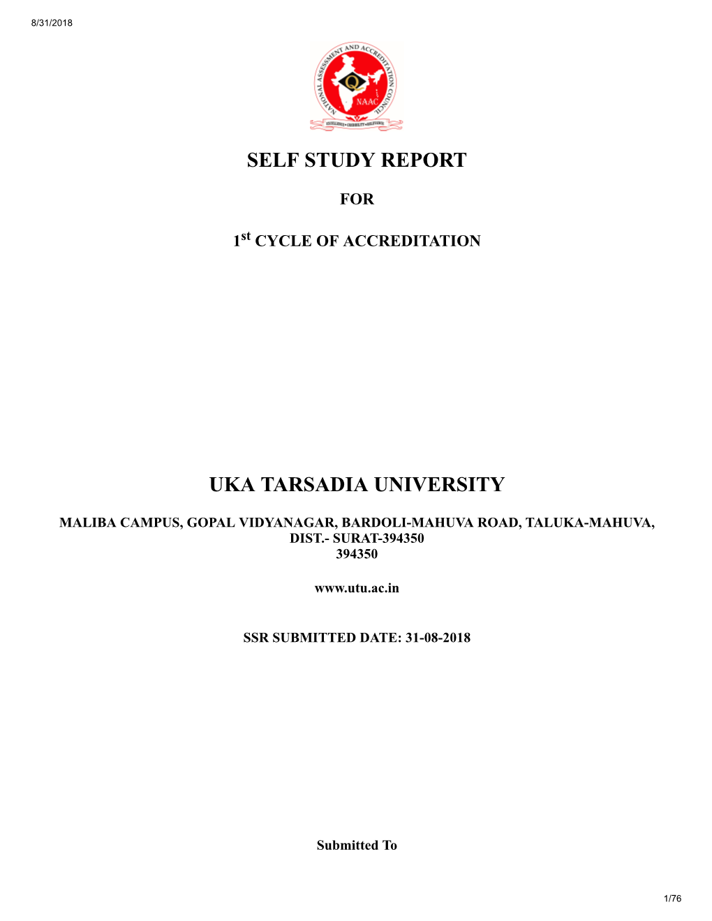 Self Study Report Uka Tarsadia University