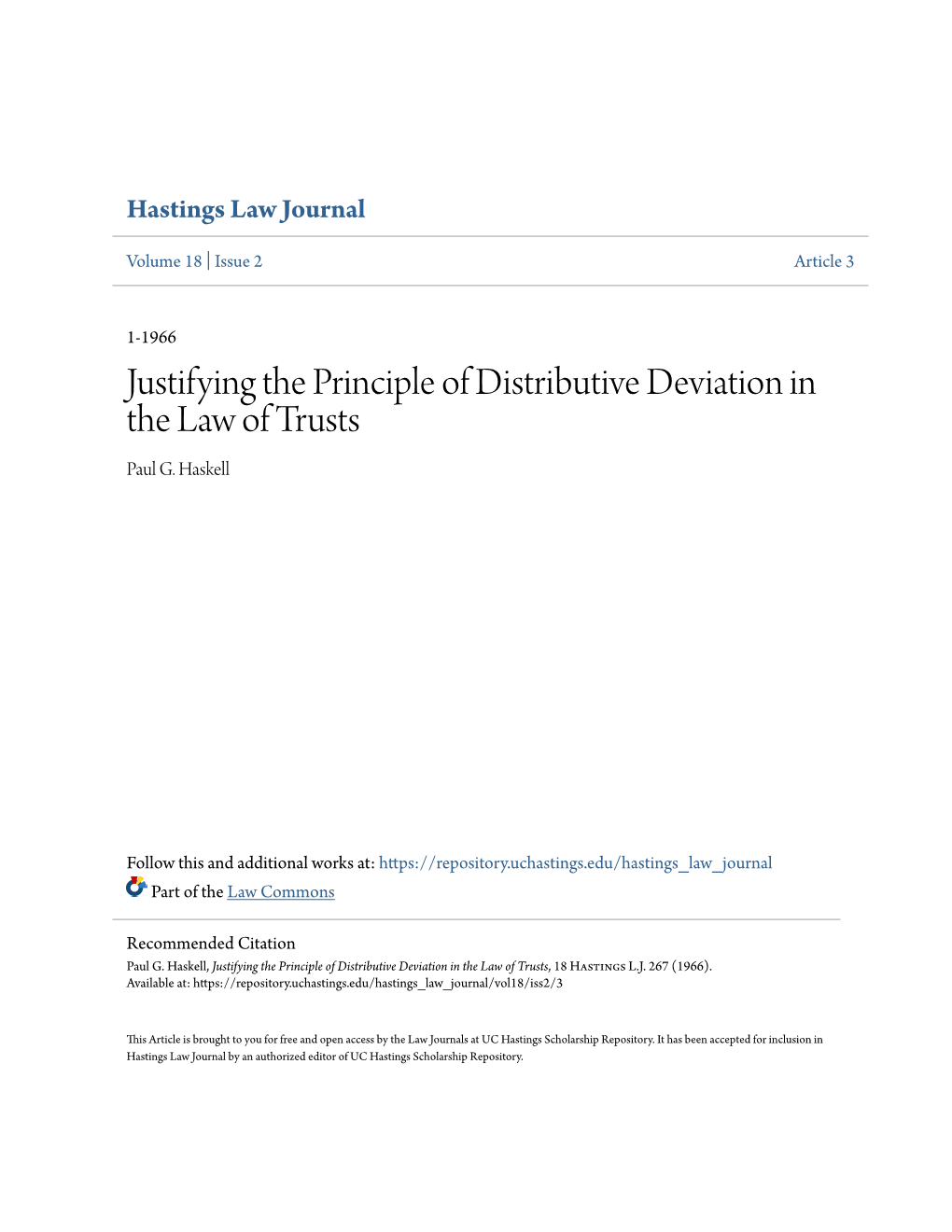 Justifying the Principle of Distributive Deviation in the Law of Trusts Paul G