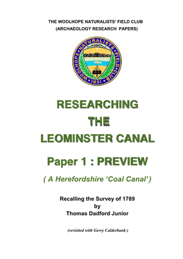 RESEARCHING LEOMINSTER CANAL Paper 1 : PREVIEW