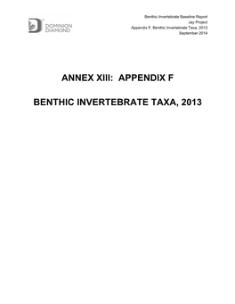 Annex Xiii: Appendix F Benthic Invertebrate Taxa, 2013