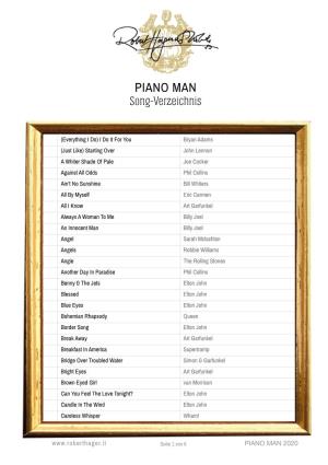 PIANO MAN Repertoire-Liste 2020