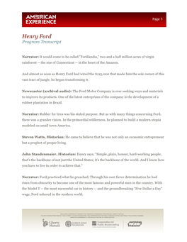 Henry Ford Program Transcript