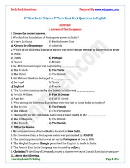 8Th New Social Science 1St Term Book Back Questions in English