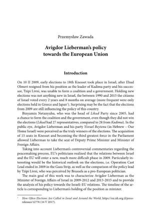 Avigdor Lieberman's Policy Towards the European Union