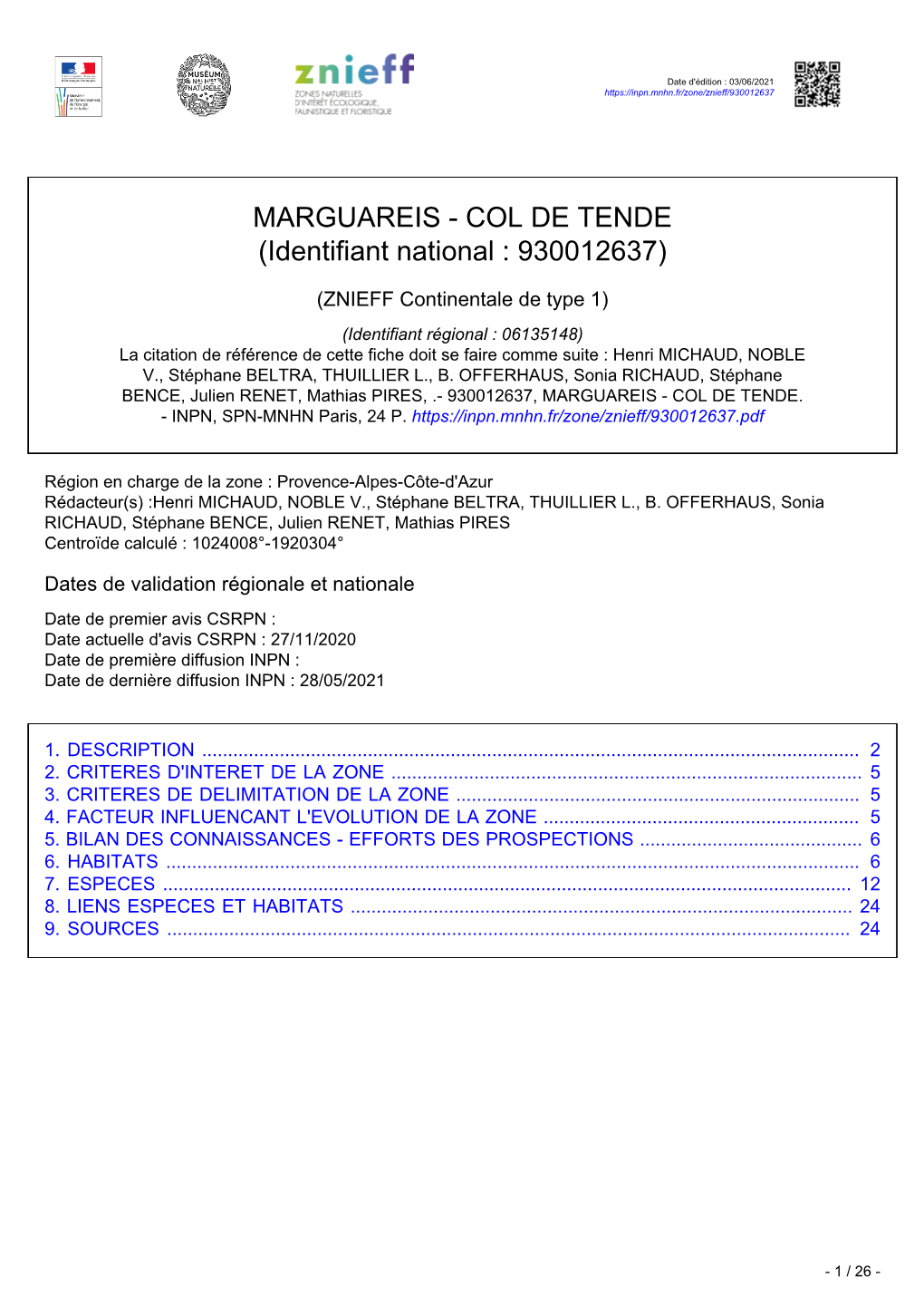 MARGUAREIS - COL DE TENDE (Identifiant National : 930012637)