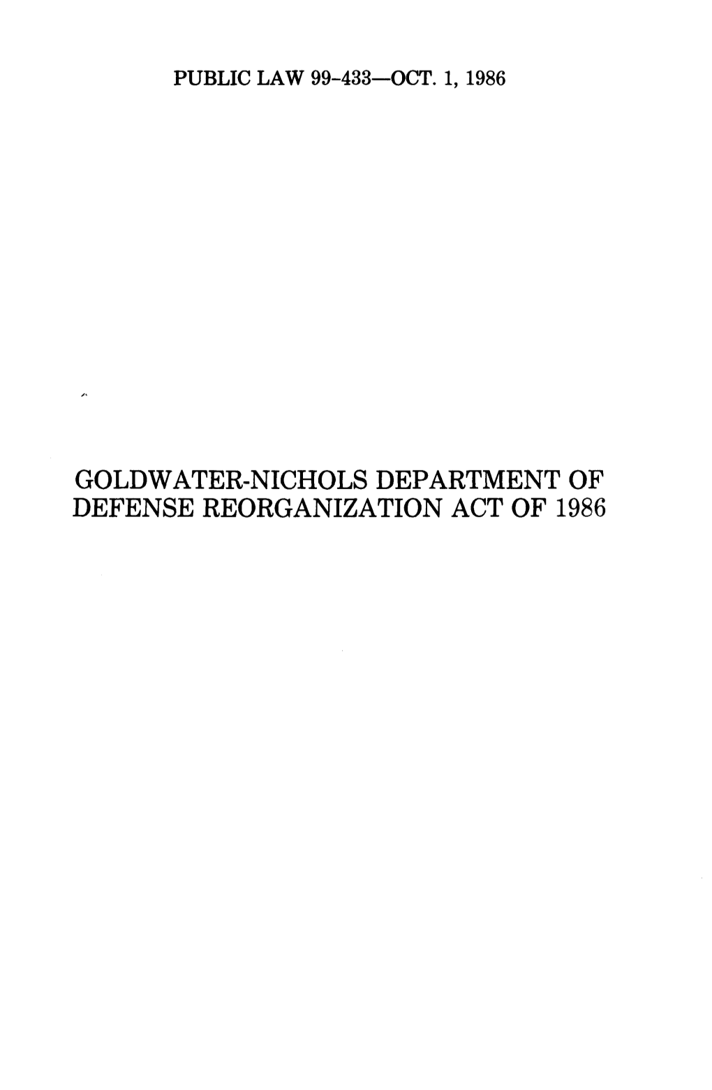 Goldwater-Nichols Department of Defense Reorganization Act of 1986 100 Stat