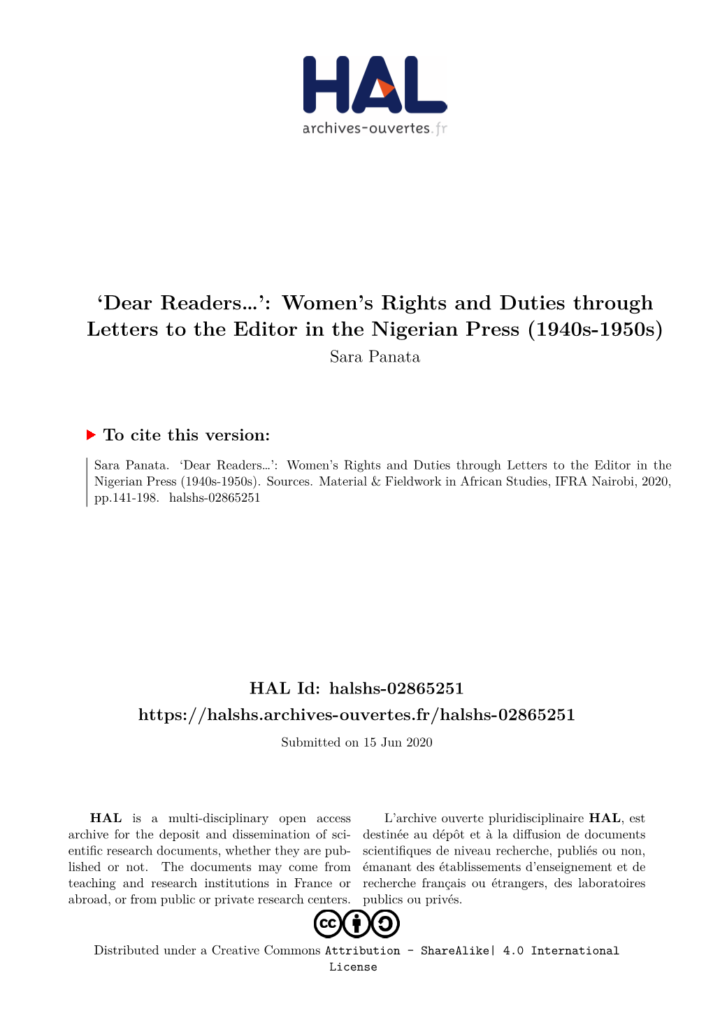 Women's Rights and Duties Through Letters to the Editor in the Nigerian