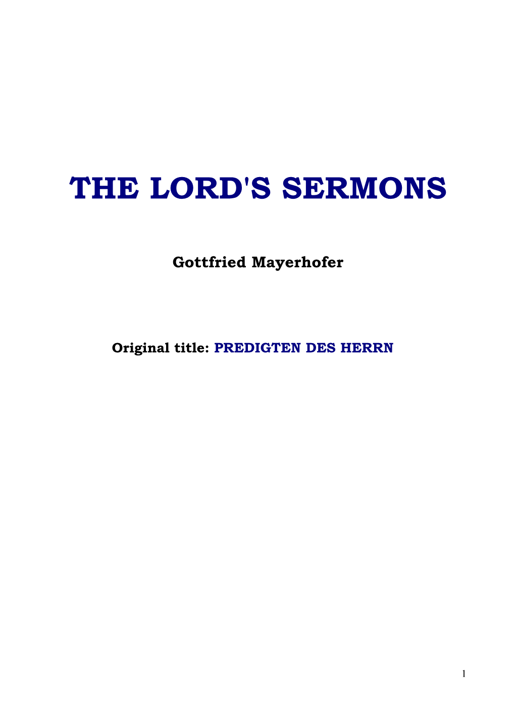 The Lord's Sermons