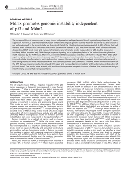 Mdmx Promotes Genomic Instability Independent of P53 and Mdm2