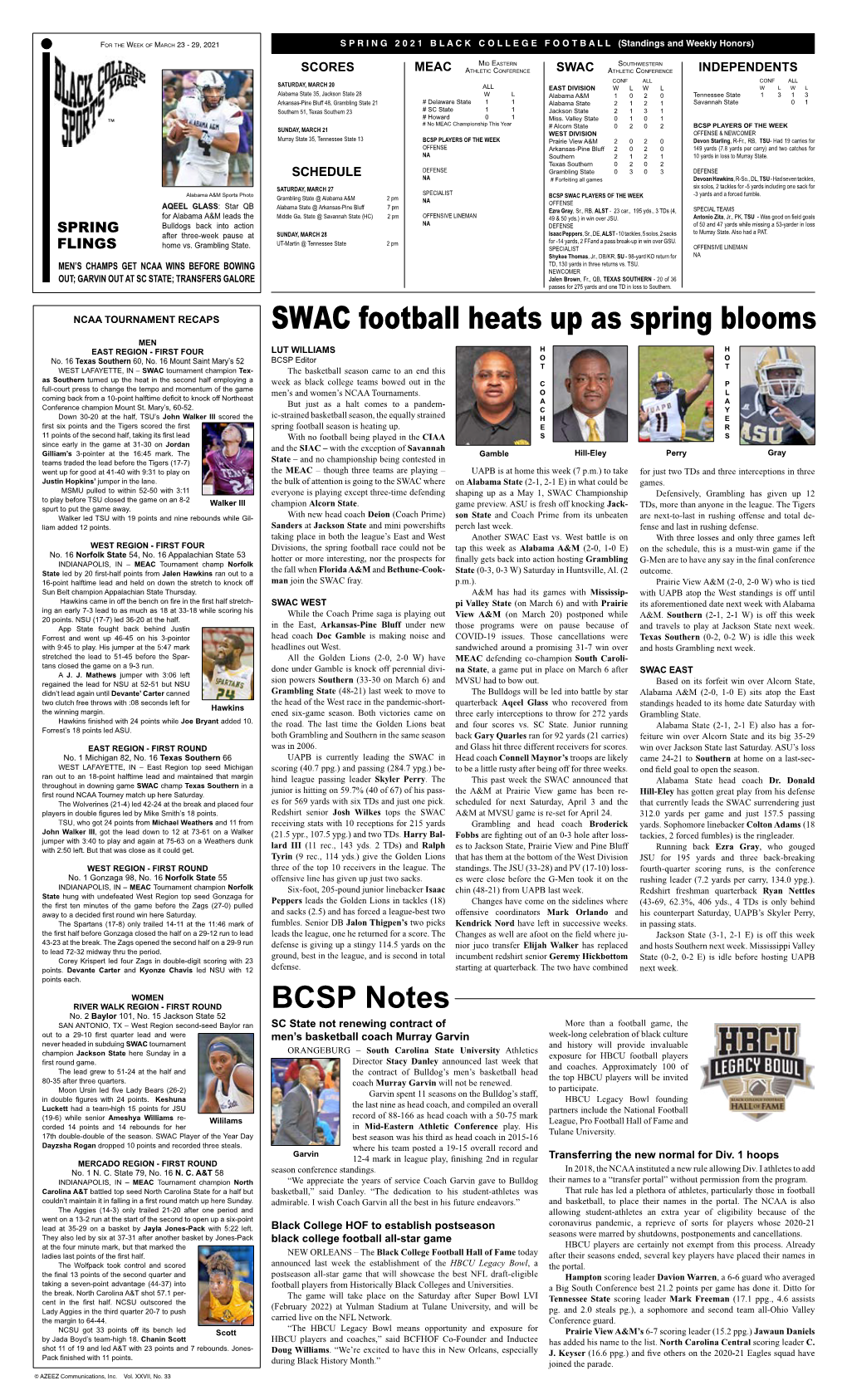 SWAC Football Heats up As Spring Blooms MEN EAST REGION - FIRST FOUR LUT WILLIAMS H H No