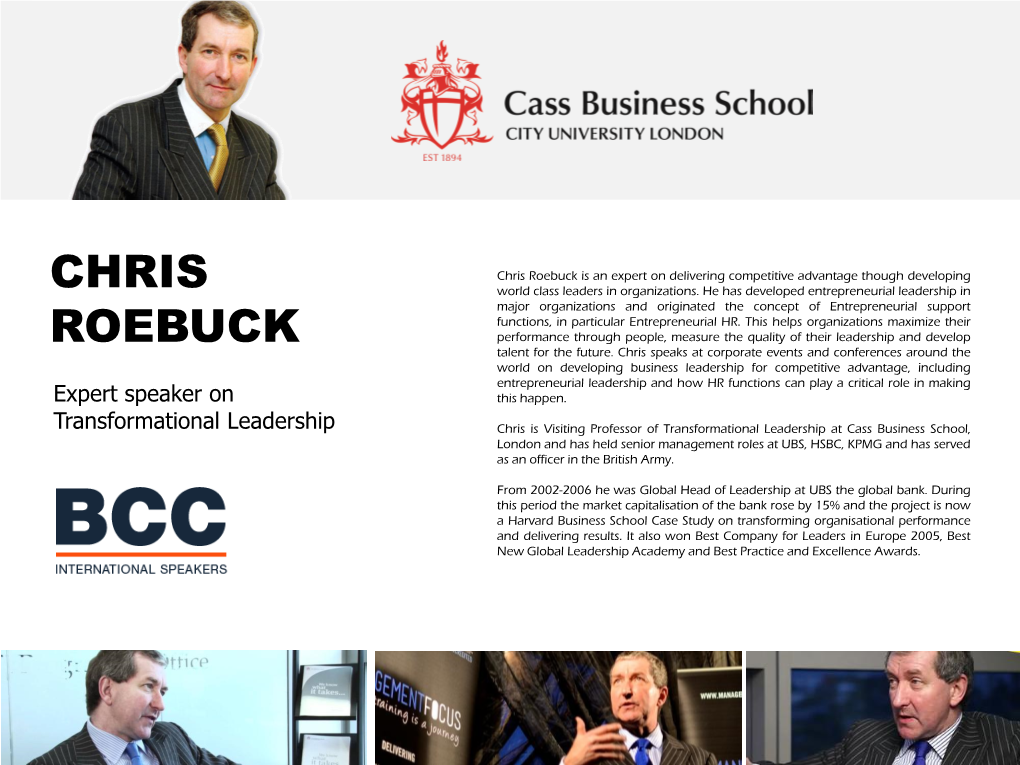 Chris Roebuck Is an Expert on Delivering Competitive Advantage Though Developing CHRIS World Class Leaders in Organizations