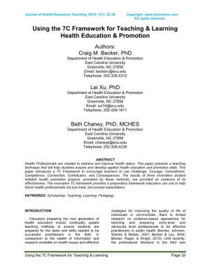 Using the 7C Framework for Teaching & Learning Health Education